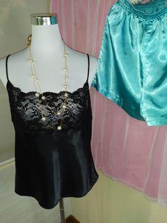Lacey black satin camisole with free turquoise satin short pants #Sell4Me