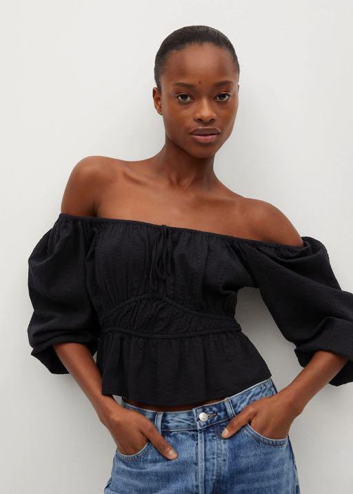 Black peasant blouse discount