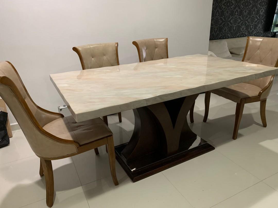 Marble Dining Table with Sofa and Chairs, Furniture & Home Living