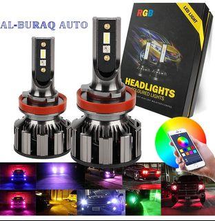 NEW - 2pcs BT Mobile App RGB Headlight / Fog Lamp Kit Bulb H4 / H7 / H8 / H11 / 9005 / 9006 LED Light Headlamp with Bluetooth, Sound & Light Control &  CANBus for Car / Van / Motor Bikes
