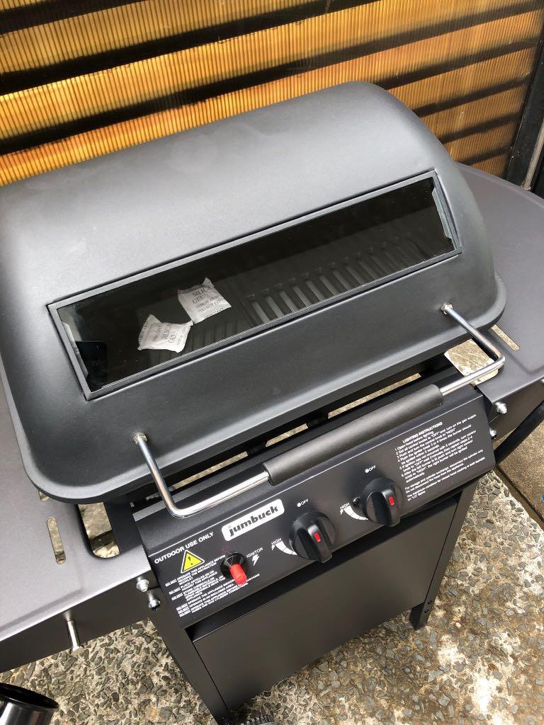 New Jumbuck 2 Burner LPG Gas BBQ Grill With Glass View Window Hood