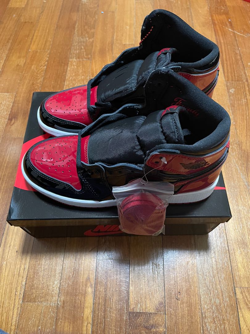 Nike Jordan 1 high patent bred GS US5Y, Men's Fashion, Footwear