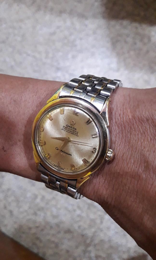 Omega automatic constellation (Category: Luxury Watches) located in Caloocan City. Submitted by great_2003 (Listing ID 1146748186, Image 2). Description: original authentic cronometer officially certified good running condition note ..no bracelet bracelet not including .. head watch only.. but came from other watch bezel gold jacket approx. 36 to 38 mm diameter as is only wysiwyg.