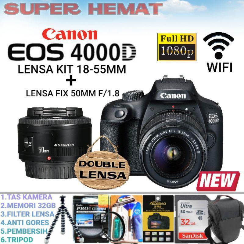 (PAKET DOUBLE) CANON EOS 4000D WIFI LENSA 18-55MM DAN FIX YN 50MM PRODUK  100% ORIGINAL BERGARANSI - Main Image