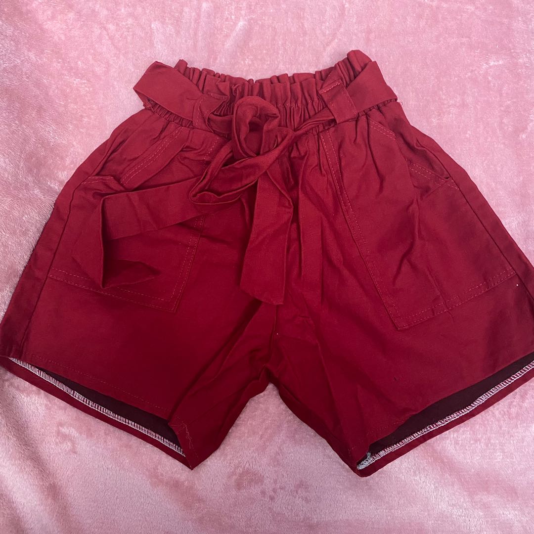 Paperbag shorts maroon, Women's Fashion 