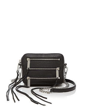 Rebecca Minkoff 4 zip Moto camera bag in black with silver chain