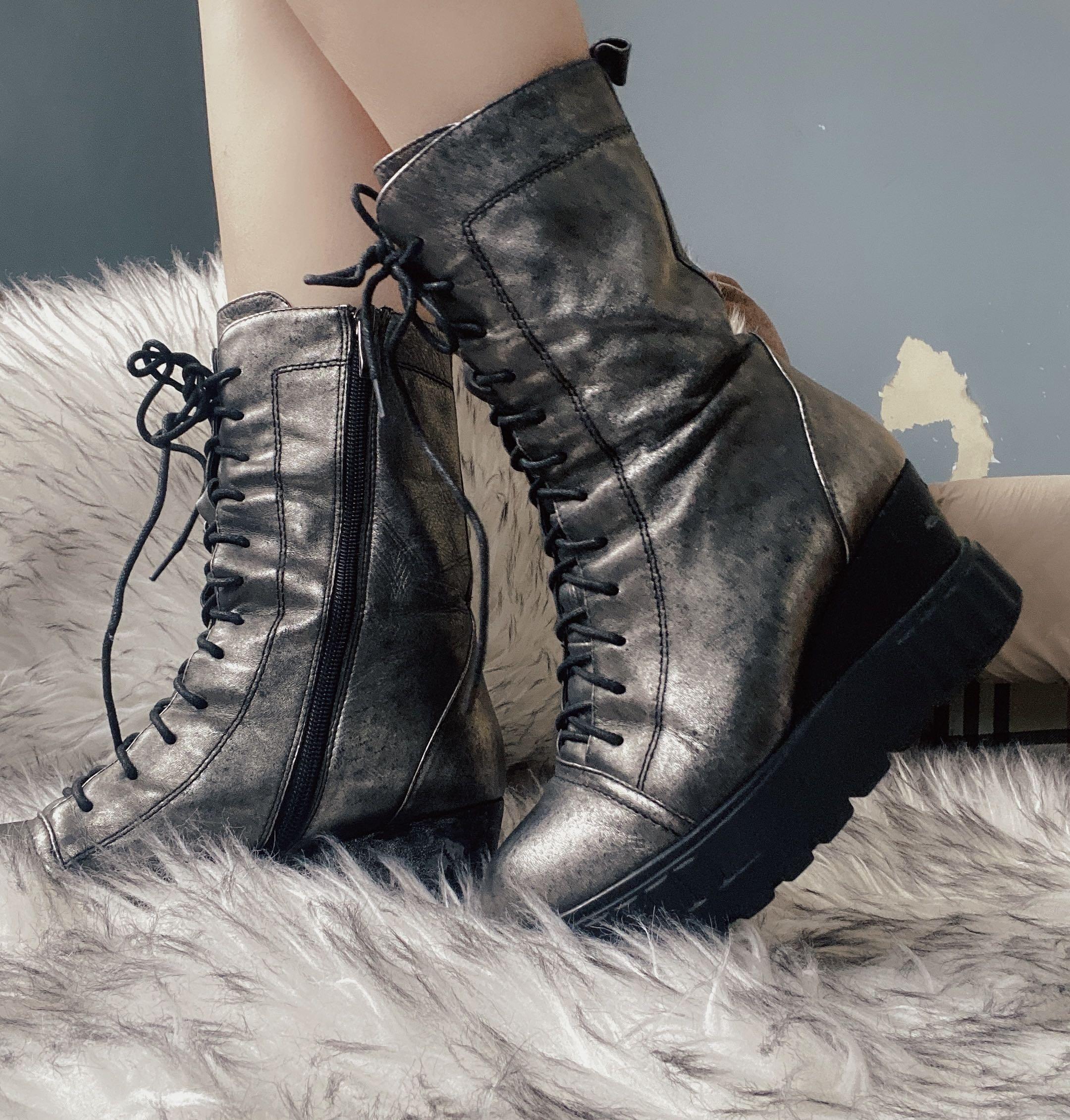 silver combat boots womens