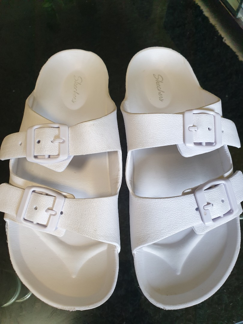 skechers slippers white