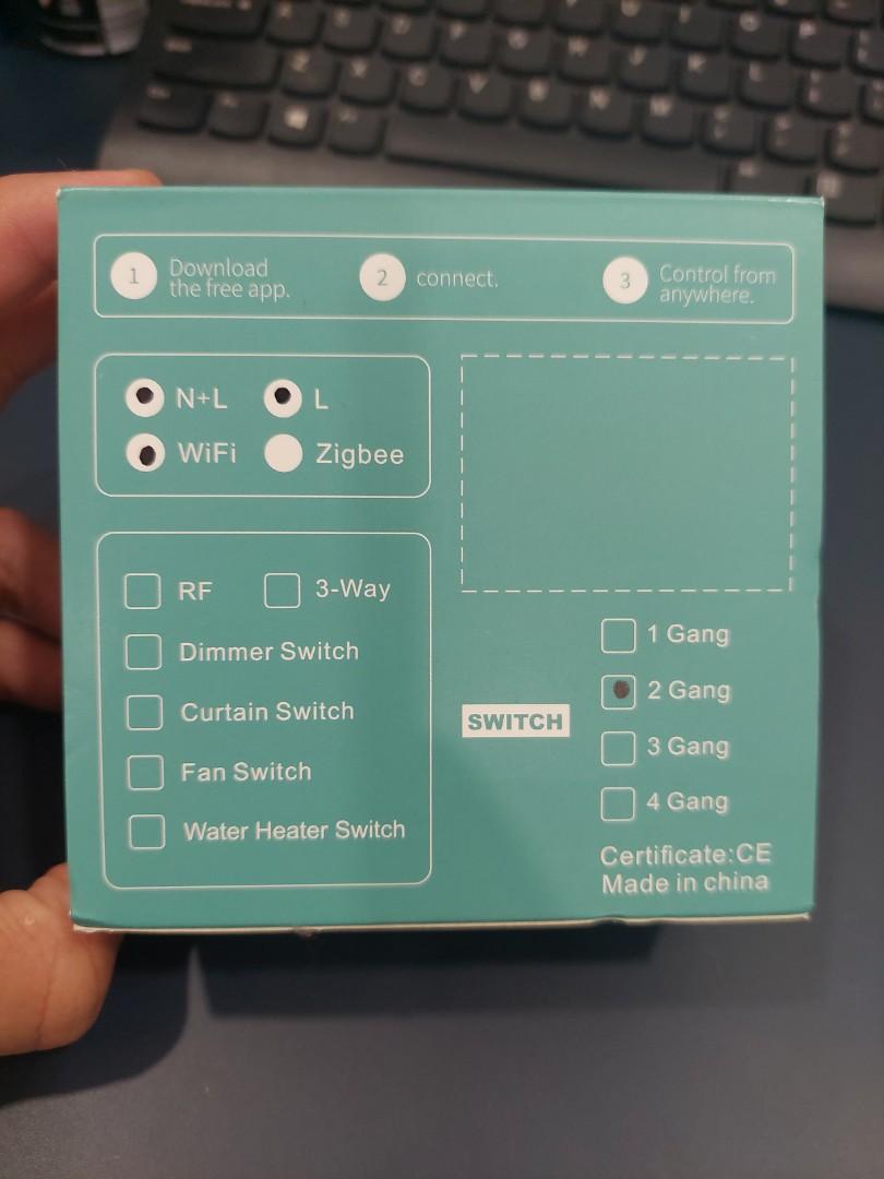 Smart Switch (Category: Wearables & Smart Watches) located in Kuala Lumpur. Submitted by adamihsan (Listing ID 1146774680, Image 2). Description: smart swith without neutral 2 point support google play and alexa.