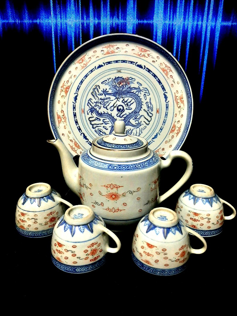 Vintage Chinese JingDeZhen Translucent Tea Set with Tray, Furniture ...