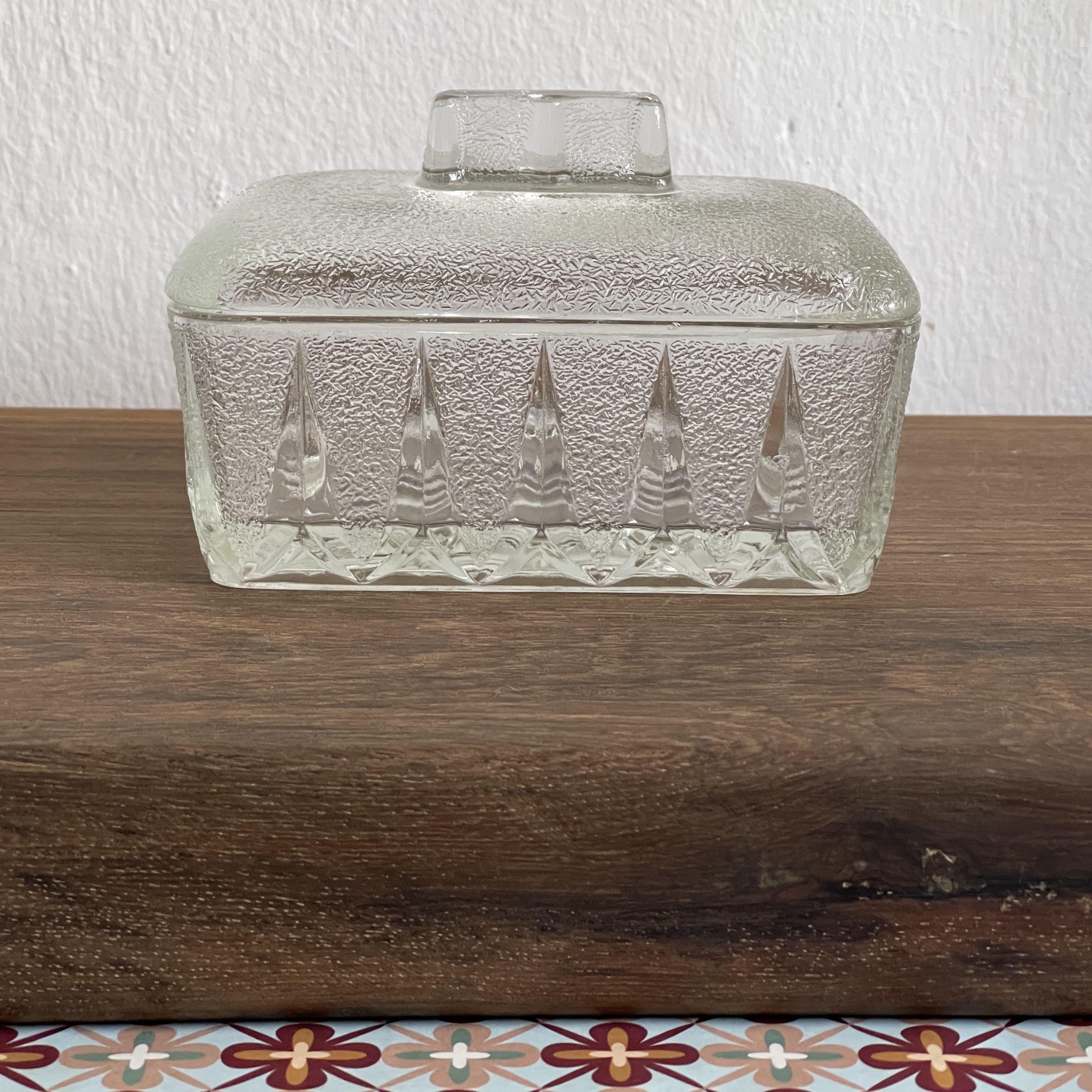 RESERVED Vintage glass butter dish / made in England, Furniture