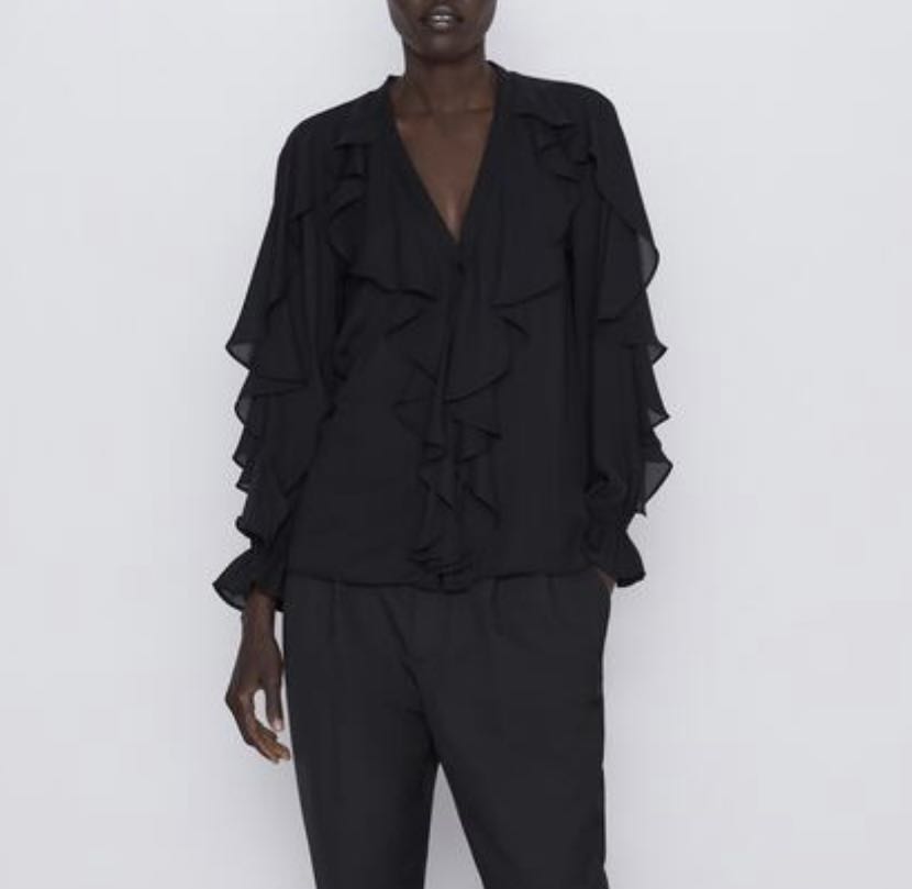 Black ruffle blouse