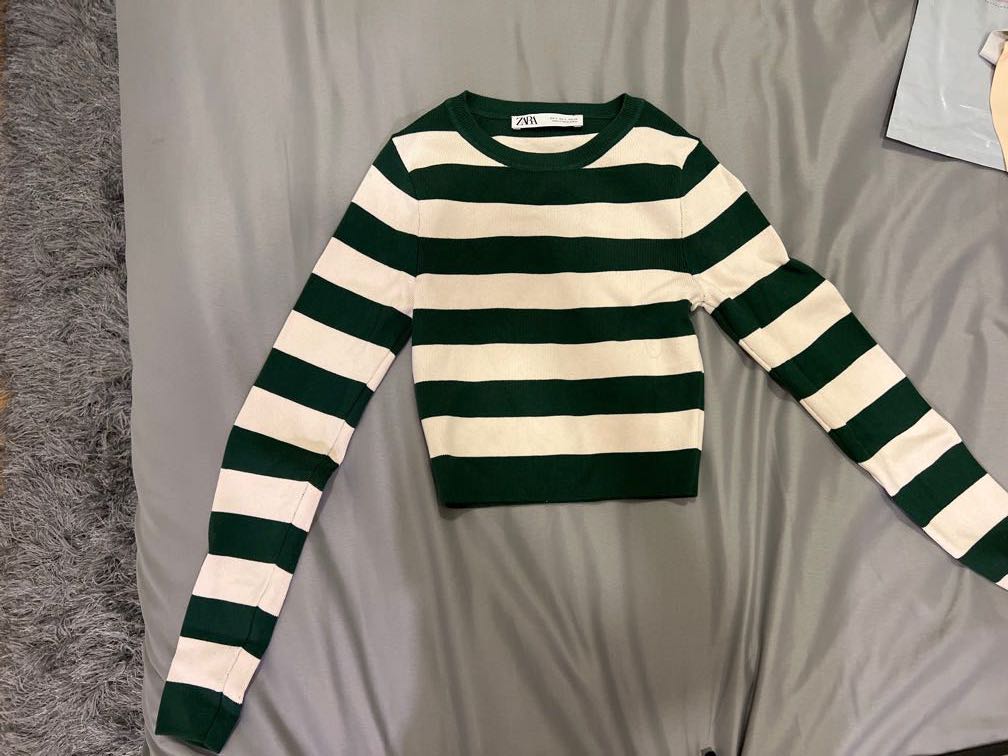 Zara green striped top clearance