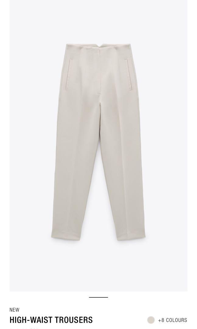 Zara High Waist Trousers Oyster White XL
