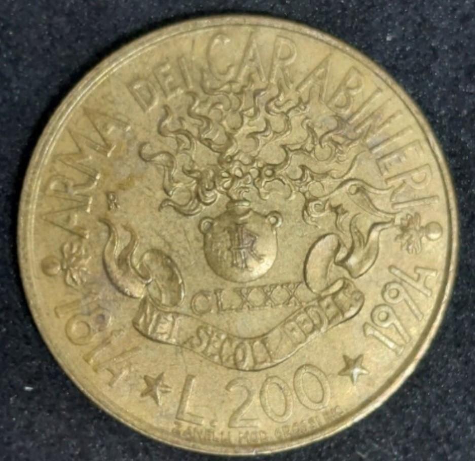 1994)Italy 200 Lire (Commemorative coin )/180th Anniversary -Carabinieri  /意大利200里拉(紀念幣), 興趣及遊戲, 收藏品及紀念品, 錢幣- Carousell