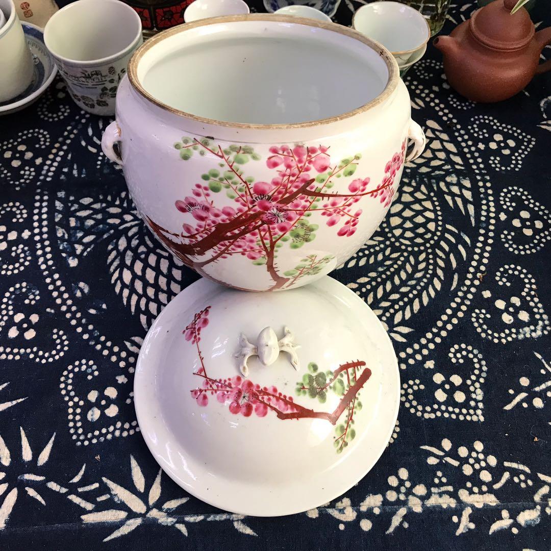 花鳥粥罐 kme/6203/1113/有田焼 染錦花鳥絵卵型花瓶 高さ：約52cm