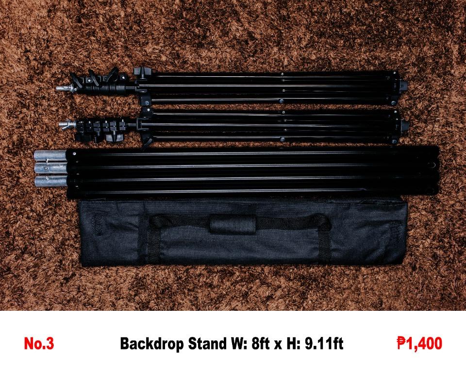 Backdrop / Background Stand and Soft Box (Category: Lighting & Studio Equipment) located in Pasig City. Submitted by lee025 (Listing ID 1152177318, Image 3). Description: Lahat po ng item ay brandnew at store pull-out kaya expect na may konti dent or scratch pero good po un item. AVAILABLE: 2, 3, 4, 8 No.1 LS Photography Backdrop Stand W: 9ft x H: 9.11ft No.2 Backdrop Stand W: 8ft x H: 9.11ft No.3 Backdrop Stand W: 8ft x H: 9.11ft No.4 Backdrop S