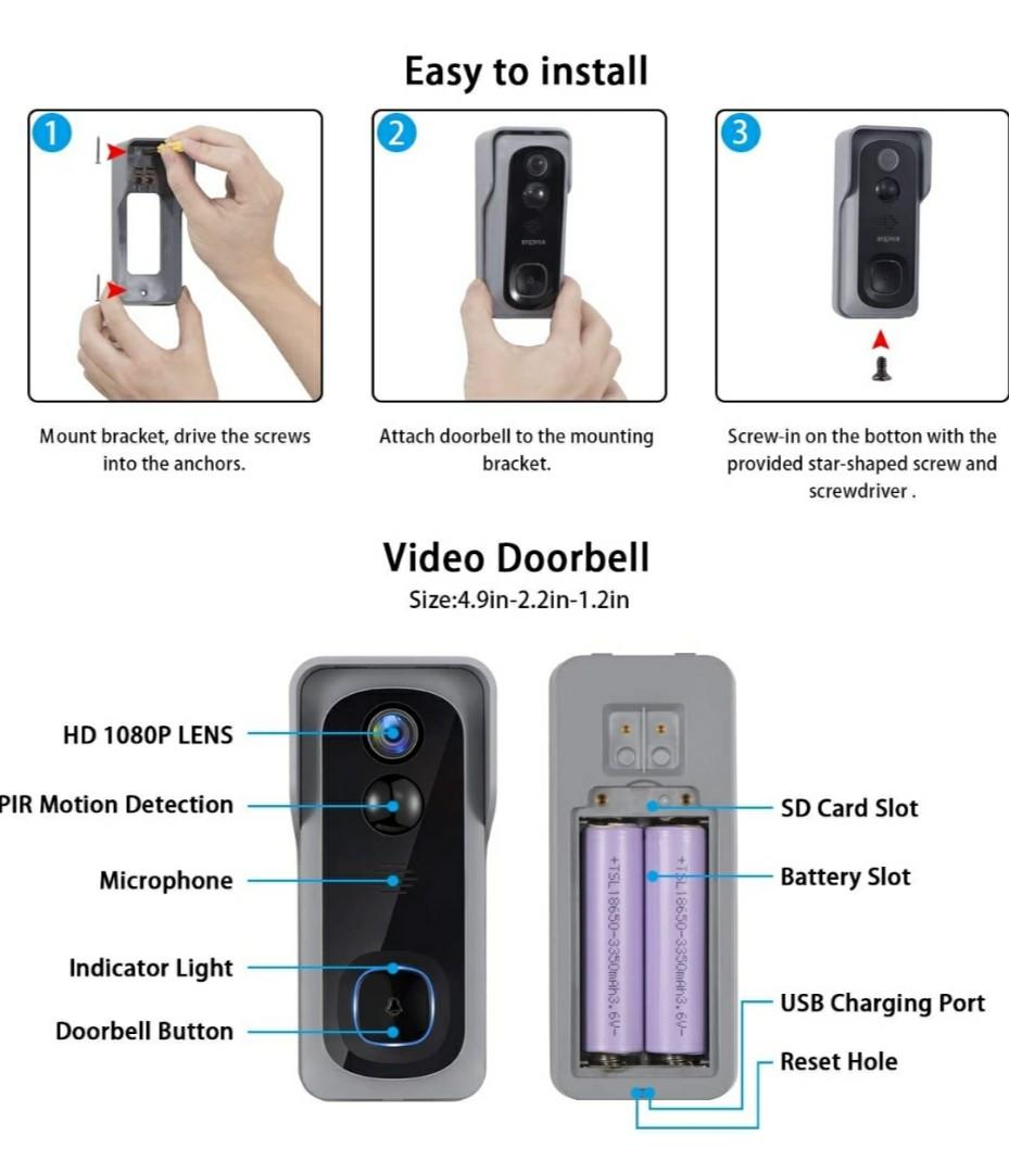 Bell J1 Ultra Low Power Consumption Wire Free Smart Home Video Doorbell