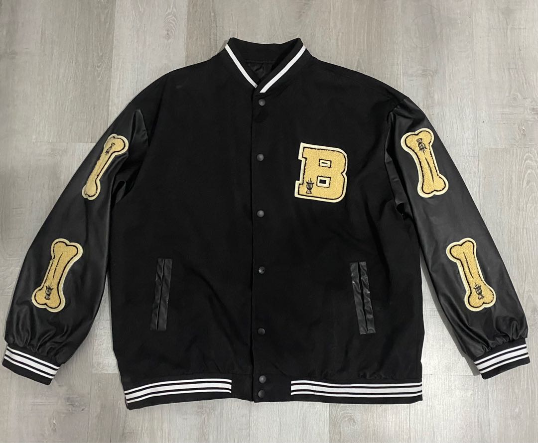 Bones Black Varsity Jacket ( with flaws ), Men's Fashion, Coats