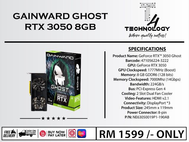 美品 GAINWARD GeForce RTX 3050 GHOST 8GB gzerosolucoes.com.br