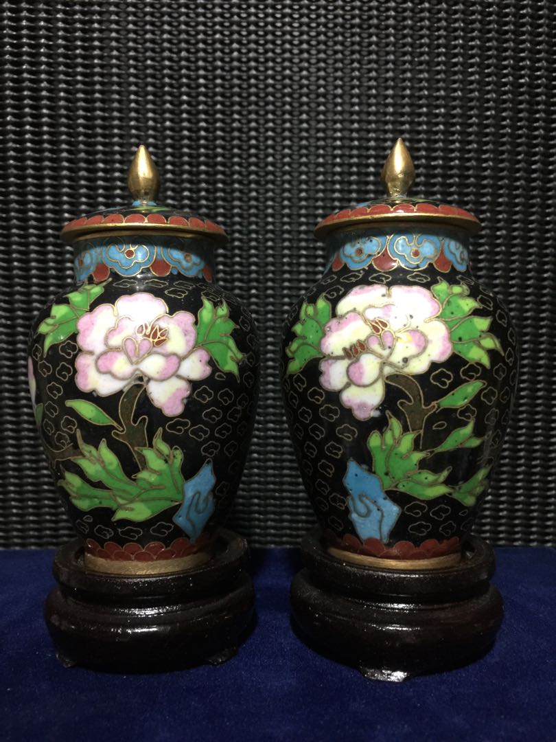 A723-旧景泰藍小盖罐帶座H10cm（罐高）, Hobbies & Toys