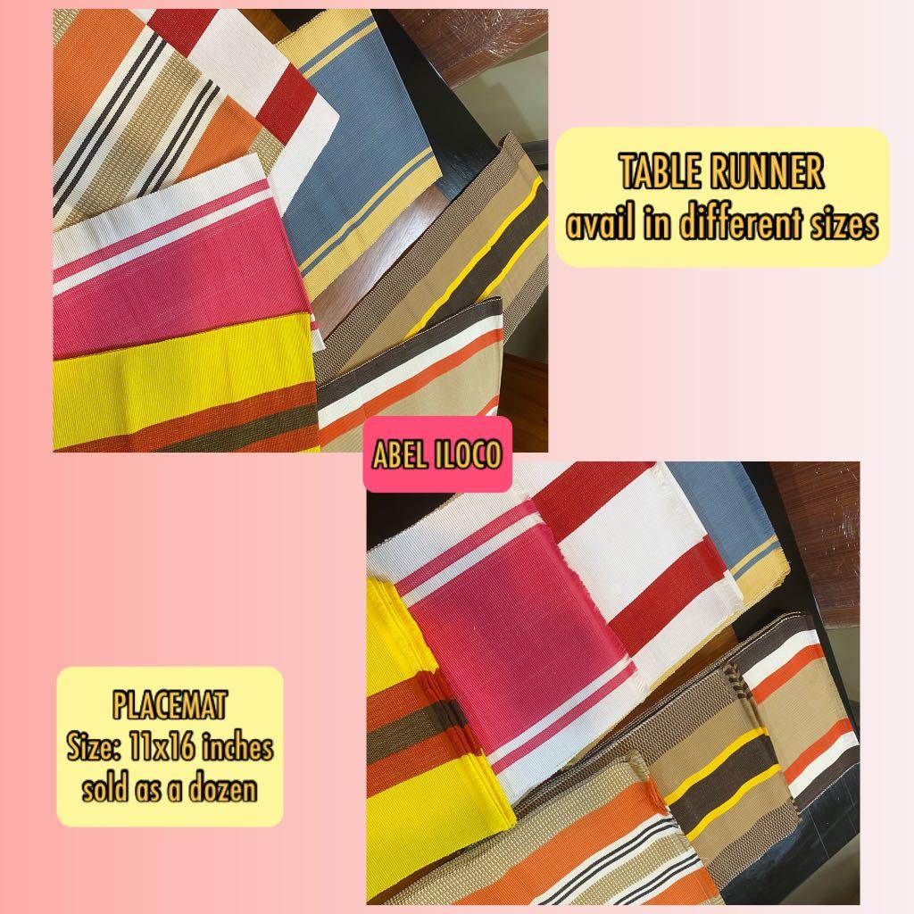 Handwoven Abel Iloco Table Runners and Placemats (Category: Table Linen & Textiles) located in Quezon City. Submitted by ViganCasaAbelIloco (Listing ID 1152023828, Image 1). Description: ✅💯 handwoven by skilled Ilocano Weavers ✅high quality TABLE RUNNERS 1m -300Php 1.5m- 500 2m- 700 2.5m- 900 3m- 1100 BLANKETS: SINGLE- 500 DOUBLE- 900 QUEEN- 1350 BANGAR QUEEN- 1500 ABEL PLACEMATS - 1200 per DOZEN/ 600 half Dozen PINILIAN PLACEMATS (per dozen)- 3