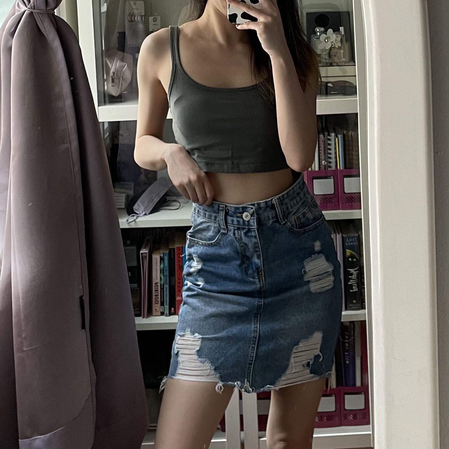 High Waisted Denim Skirt Women s Fashion Bottoms Skirts on