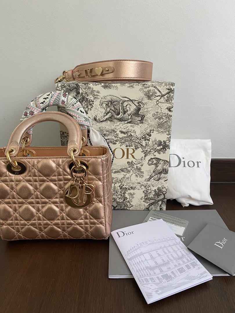 Dior Metallic Rose Gold Quilted Leather Small Supple Lady Dior Tote Dior   TLC