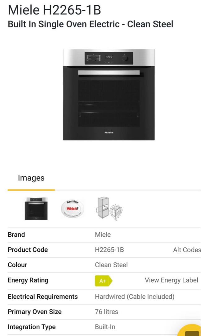 touch control built in single oven