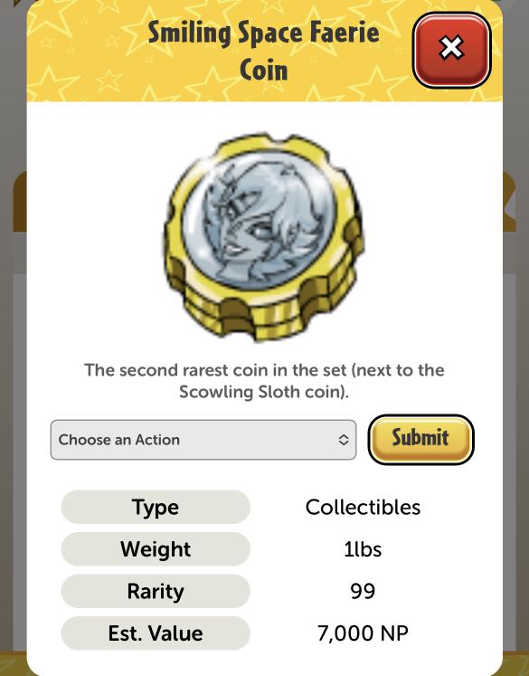 Neopets Smiling Space Faerie Coin / Neopoints / Items / Stamps /BD