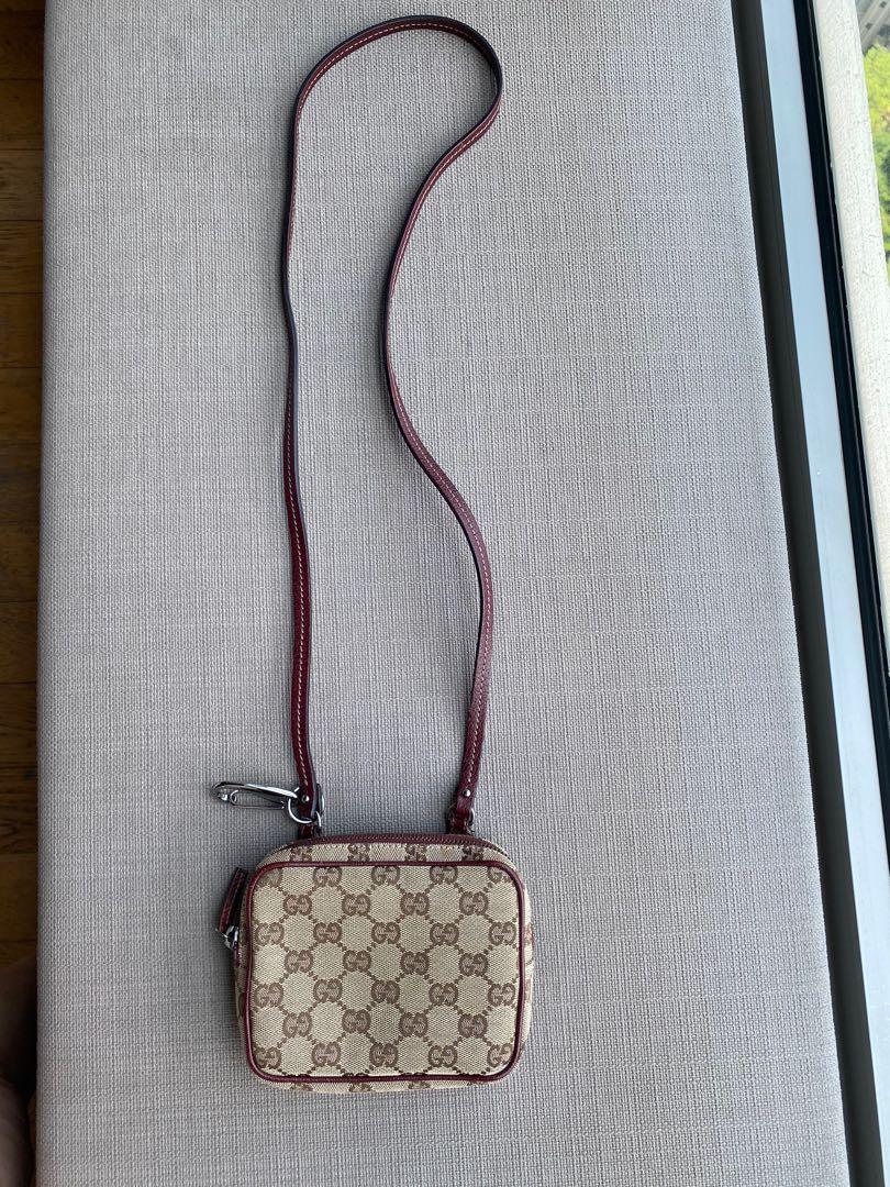 vintage GUCCI GG Monogram canvas brown leather strap underarm shoulder bag