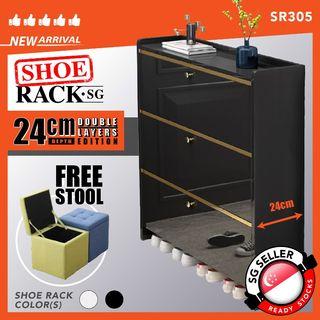 [FULLY ASSEMBLED] SR-305 Glossy Black Shoe Rack / Shoe Cabinet / Shoe Shelves