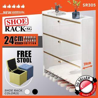 [FULLY ASSEMBLED] SR-305 Glossy White Shoe Rack / Shoe Cabinet / Shoe Shelves