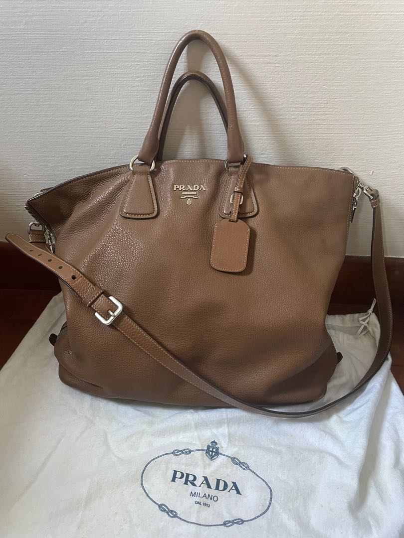 [used]-Authentic PRADA Vitello Phenix BN2419 Leather Tote Bag