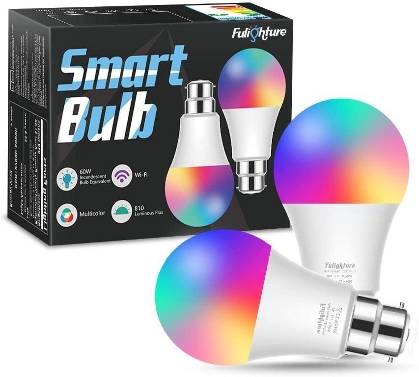 WiFi Smart LED Light Bulbs RGBCW, B22 Bayonet Dimmable Colour Changing, APP  Control, Work with Amazon