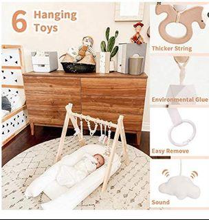 Wooden Baby Gym with 6 Baby Gym Toys wooden teething toys foldable frame Activity hanging Baby Newborn Toys US
