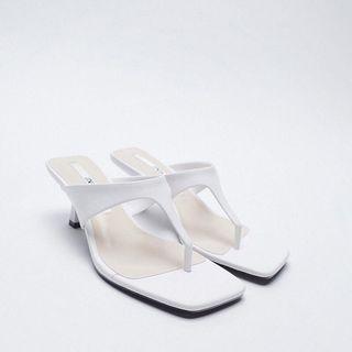 ZARA White Square High Heels Sandals