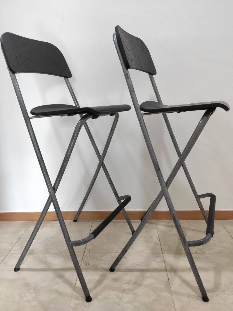 2 IKEA FRANKLIN foldable bar stool with back rest, black, Furniture