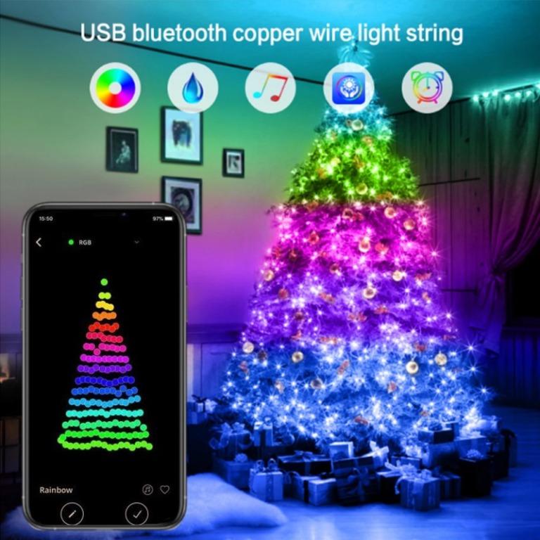 Bluetooth Control LED Fairy String Lights Christmas Tree Lamp Xmas Waterproof US