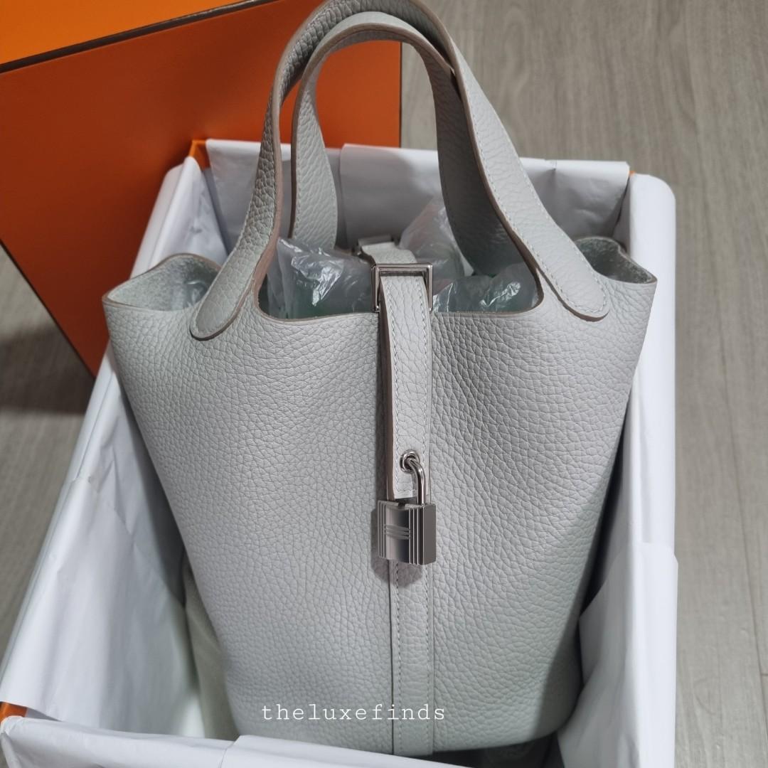 HERMES PICOTIN 18 GRIS PERLE OSTRICH, Luxury, Bags & Wallets on Carousell