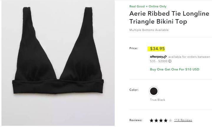 Aerie Ribbed Tie Longline Triangle Bikini Top