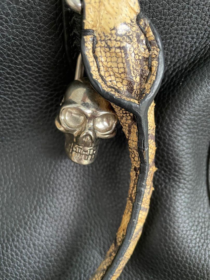 Alexander McQueen Black and Snake Print Small Skull Padlock Bag