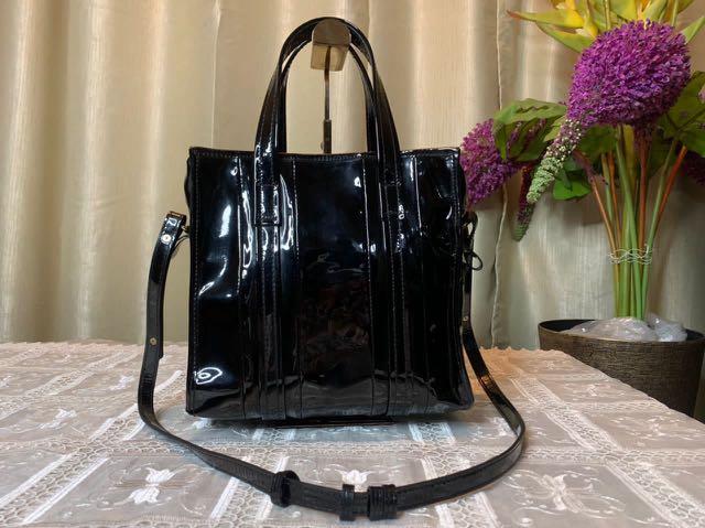 Balenciaga Black Bazar Shopper Patent Leather Tote Bag Luxury