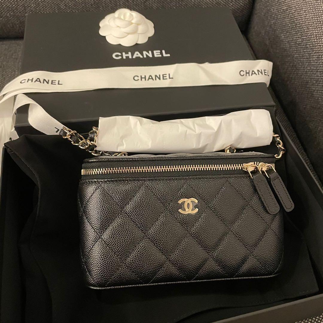 New in Box Authentic CHANEL Mini Vanity Case Bag Handbag Black Caviar LGHW  Calf