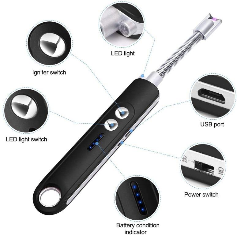 Candle Lighter With Flashlight,Electric Usb Rechargeable Arc Lighter