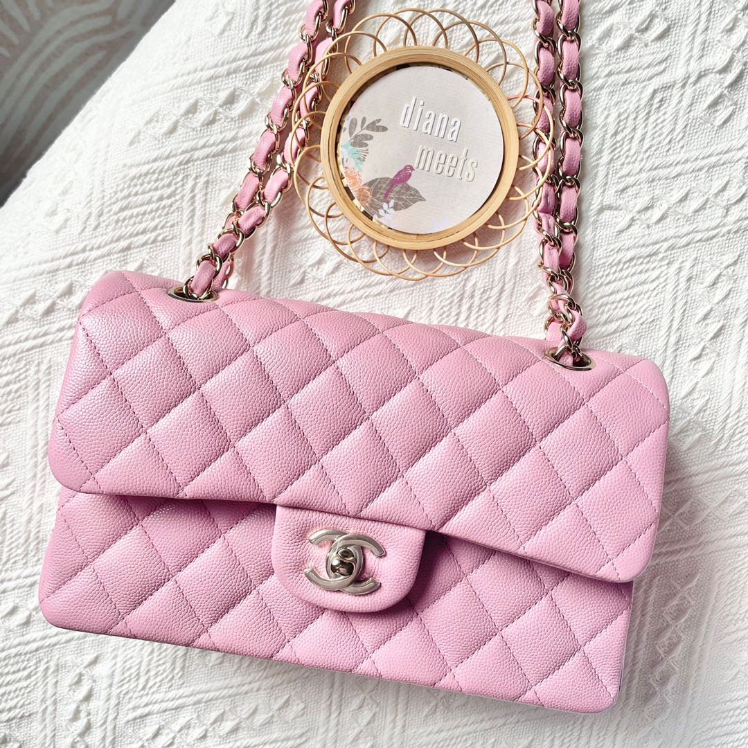 22S Pink Caviar Quilted Classic Flap Small LGHW – REDELUXE