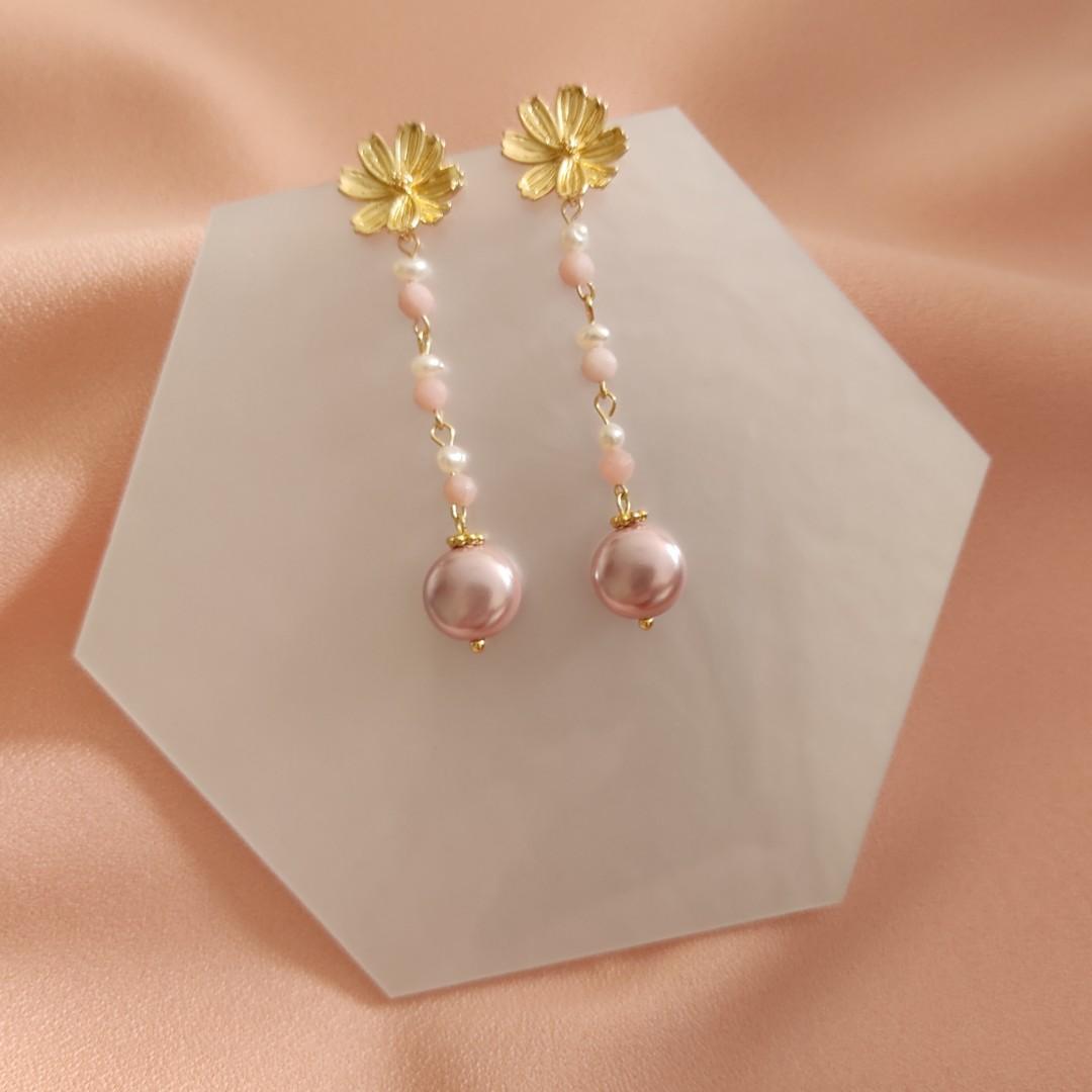 Dangle pink earrings sale