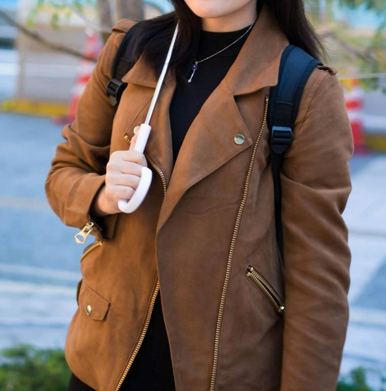 H M Suede Biker Jacket in Camel Women s Fashion Coats Jackets