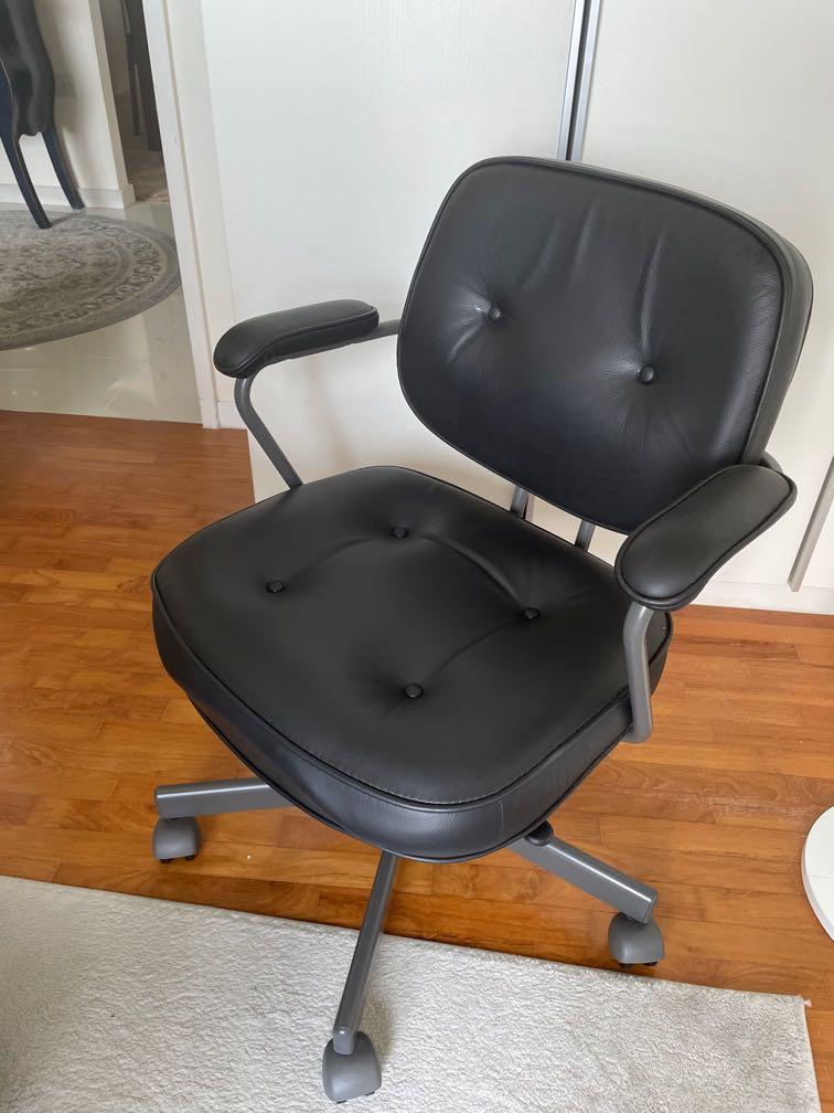 ikea ALEFJ LL Leather Office Chair Black glose priced to go