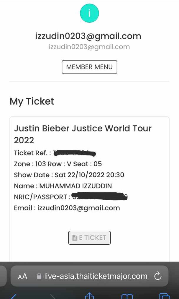 Justin Bieber ticket, Tickets & Vouchers, Event Tickets on Carousell
